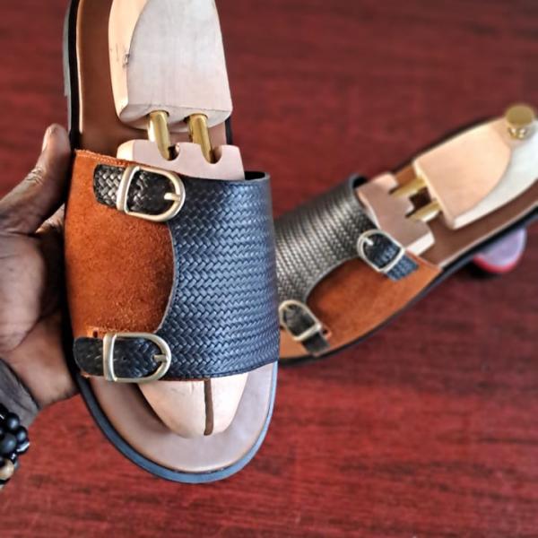 Hand made Double Buckled Slide For Men size 41